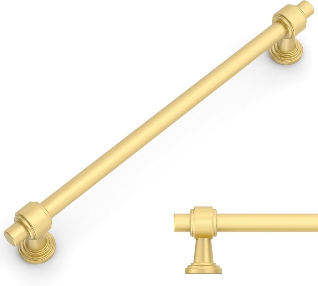 Amerdeco 10 Pack Brushed Gold Cabinet Pulls 7.5 Inch(192mm) Hole Center Drawer Pulls Cabinet Hardware Kitchen Cabinet Handles for Bathroom ZH0069