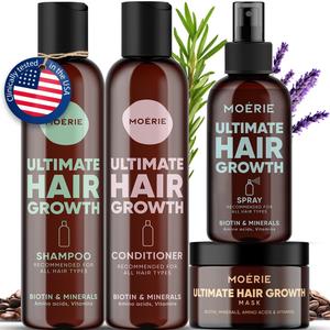 Moerie Shampoo and Conditioner Plus Hair Mask and Spray Mega Pack  The Ultimate Growth Care  For Longer, Thicker, Fuller Hair - Volumizing Products  Paraben & Silicone Free (Set of 4)