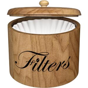 Coffee Filter Holder, Wooden Coffee Filter Storage with Lid, RoundCoffeeFilterContainer for Counter, Rustic Bar Accessories Holder Decor (Natural)