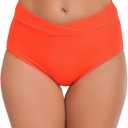 Halcurt Women's High Waisted Swim Bottoms (Available in Plus) Full Coverage Bikini Swimsuit Bottoms (Orange, M)