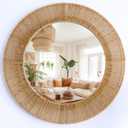 24 Inch Jute Mirror, Large Coastal Boho Round Mirror with Rustic Natural Jute Frame, Farmhouse Wall Decor Accent Handwoven for Bathroom, Bedroom, Living Room, or Entryway