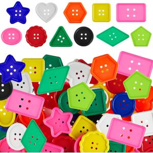 Big Bright Buttons Craft 1.2 Inch Kids Vivid Colors Large Buttons Plastic Assorted Cute Shape Colorful Toys for Arts, Crafts DIY Projects(200 Pcs)