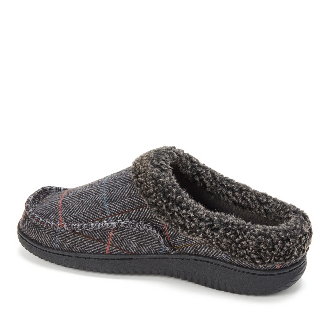 Dearfoams Men's MFS Clog W/Whipstitch & Mf Slipper Grey Plaid S 7-8