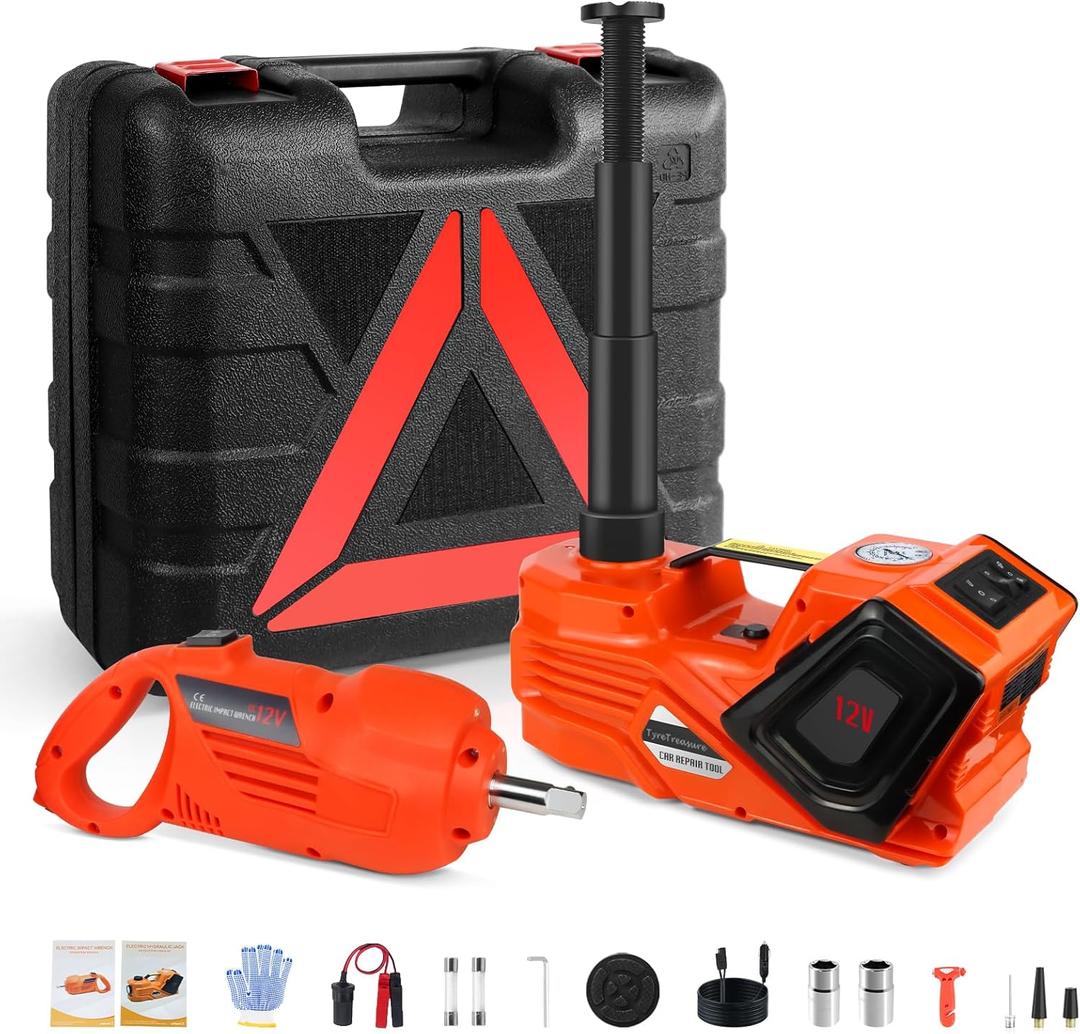 ZAISHANG Electric Car Jack Kit 5 Ton Hydraulic Jack(Lifting Range: 6.1~17.7 inch) with Impact Wrench Tire Inflator for SUV MPV Sedan Truck Change Tires Garage Repair and Emergency Tire Change