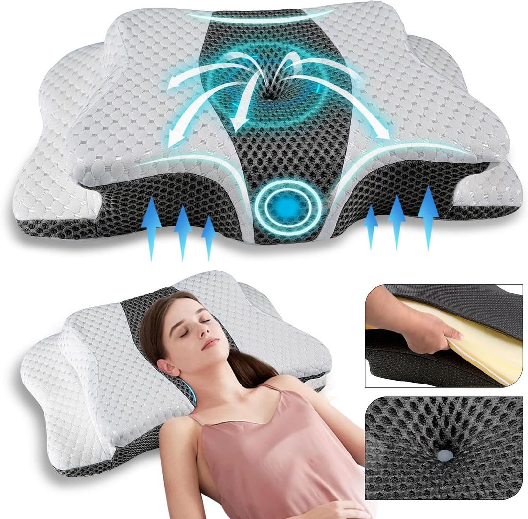 Pain Relief Cervical Pillow for Neck Support,Adjustable Ergonomic Pillow Cozy Sleeping,Odorless Orthopedic Memory Foam Pillows,Contour Bed Pillow for Side Back Stomach Sleeper (Dark Grey)