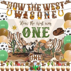 How The West Was One Year Old Party Decorations, Western First Birthday Decorations, Cowboy Balloons Backdrop High Chair Banner Cake Topper Number 1 Cowboy 1st First Rodeo