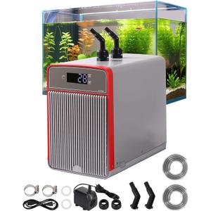 1/10 HP Aquarium Chiller– 42gal (160L). for Axolotls, Fish Tanks, hydroponics. Sea & Fresh Water Compatible. Includes Pump, nozzles & Hoops. Ideal for Coral & Shrimp 110V