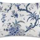 Blue White Flowers Birds Satin Pillow Case King Size,Soft Pillowcases for Hair and Skin Similar to Silk,Pillowcases with Hidden Zipper Bedding Accessories,20X36 Inches,1 Pack