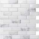 Art3d 10-Piece Peel and Stick Backsplash Tile, 12" X 12" Self-Adhesive Tile Sticker (10 Tiles) (White)