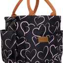 Joymee Lunch Bag Women Insulated Lunch Box Reusable Leakproof Large Spacious Cooler Tote for Women Men Adult with Bottle Holder and Side Pockets for Work Office Travel Picnic - Love Heart