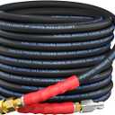 3/8'' Pressure Washer Hose 50FT 4800PSI, Kink Resistant Power Washer Hose Steel Wire Braided with Swivel Quick Connect & 2PCS M22 Adapter, Non Marking Commercial Grade Pressure Water Hose