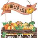 Celestdeco Hello Fall Sign,Pumpkin Door Sign,Welcome Autumn Door Decor,Harvest Thankgiving Wall Decoration,Happy Fall yall Maple Leaf Pumpkin Plaque for Porch Yard Farmhouse Home Outdoor Party