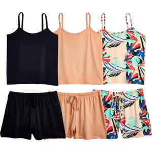 Real Essentials 3 Pack: Women's Super Soft Pajama Set - Cute Cami Lounge Short and Top PJs Set, Size 3XL