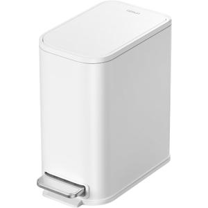 Cesun Bathroom Trash Can with Lid, 1.3 Gallon Small White Garbage Can, Metal Slim Trash Bin with Foot Pedal, Waste Basket for Bathroom, Bedroom, Office, White, 5 Liters