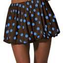 WDIRARA Women's Polka Dots Bubble Skirt Elastic Waist Ruffle Hem A Line Mini Skirts Brown Blue X-Small
