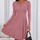 BTFBM Casual Fall Dresses for Women 2025 Long Sleeve Ribbed Button Down Empire Waist A Line Winter Wedding Guest Dress (Brown, XXL)
