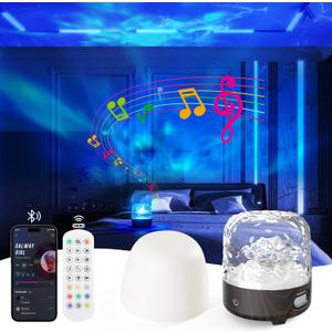 Ocean Wave Projector Light, Mood Lighting, Northern Lights Projector with Various RGB Light Effects, Built-in Bluetooth Speaker, Wireless Rechargeable for Bedroom, Bathroom, Living room, Party,Camping