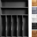Kitchen Bamboo Silverware Organizer, Kitchen Drawer Organizer - Utensil Holder and Cutlery Tray with Grooved Drawer Dividers for Flatware 7 Slot, Black