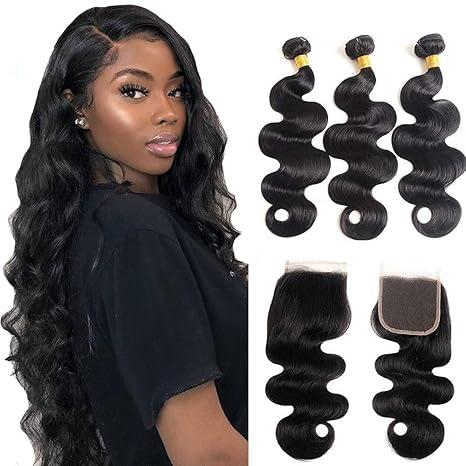 Malaysian Indian hair bundle 3 bundles with 4x4 closure