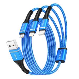Multi Charging Cable 2Pack 4FT, 3 in 1 Charger Cable Braided Universal Phone Charging Cord with Lightning/Type C/Micro USB Ends, Multiple USB Cable for iPhone/Samsung/Google Cell Phones and More (Blue)