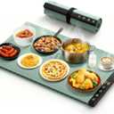 Warming Mat for Food - Full Surface Rapid Heating, Rollable & Portable Food Warmer Mat with 6 Temperature Settings and 1-4 hours adjustable Timer, Silicone Heating Mat for Party Buffet (Grayish green)