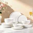 LERATIO Ceramic Dinnerware Sets for 6,Porcelain Plates and Bowls Sets with Wavy Edge, Oven &Microwave & Dishwasher Safe,Light Weight & Scratch Resistant Dishes Sets-Service for 6 (18pcs)-Peal White