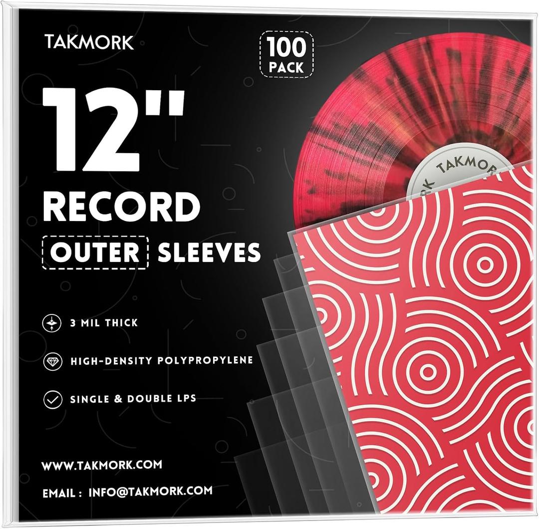 Vinyl Album Covers: 12" LP Vinyl Record Protective Sleeves | Crystal Clear & Durable 3 Mil Thick Record Outer Sleeves, 100 Pcs