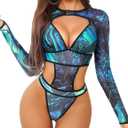 Avidlove Rave Outfits for Women Festival Sexy Lingerie Bodysuit Buckle Shrug Crop Top Set, Small