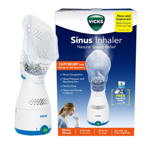 Vicks Sinus Inhaler, Plugin NonMedicated Steam Inhaler for Sinus Relief, Allergies, Congestion & Colds, Vocal Steamer, Soothes Nasal & Throat Passages, Works with VapoPads (1 Included)