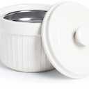 ONTUBE Ceramic Bacon Grease Container Keeper with Strainer, Frying Oil Storage Can, White