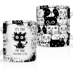 LONGXIN Cat Lover Gifts, Funny Black Cat Mug, Everything Is Fine Cat Mug, Birthday Christmas Gifts for Cat Mom, Crazy Cat Halloween Gifts, 11 Oz Coffee Mug Cup