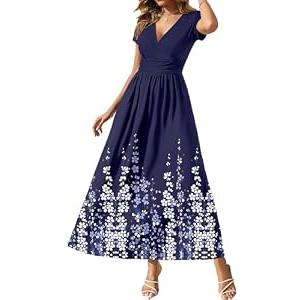 Gracyoga Women's Summer Dresses 2026 Short Sleeve Maxi Dress Casual V Neck Flowy Sundress with Pockets Large Size