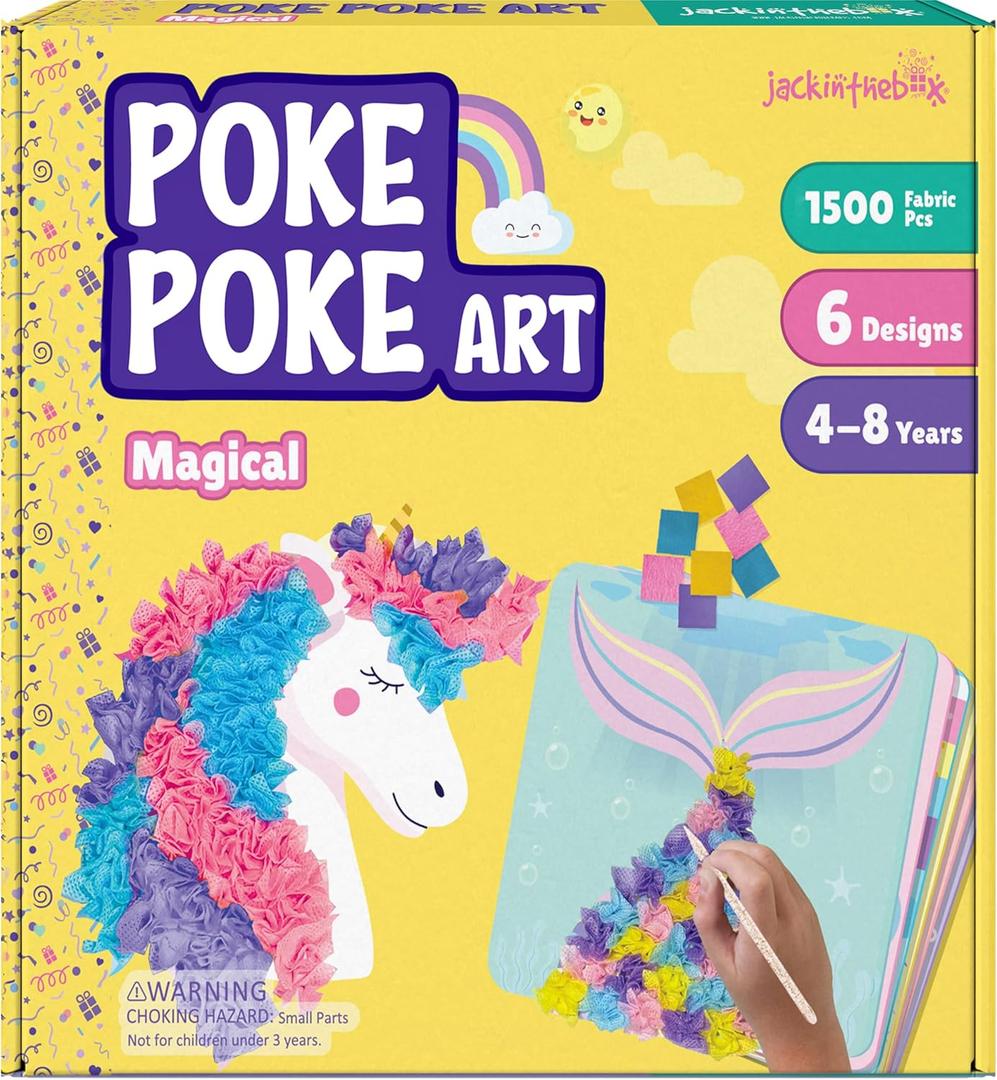 jackinthebox Poke Poke Art  Magical Theme, Mess-Free Fabric Art and Craft, Flower Pressing Kits, Gift for Kids, Girl Gifts, DIY Activity Boy Gift, Easter Gift for Girls and Boys Ages 4 5 6 7 8
