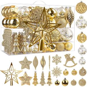 SHareconn 100pcs Christmas Tree Decorations Ornaments Set, Shatterproof Plastic Baubles Decorative Balls for Xmas Tree Decor Holiday Wedding Party, Gold