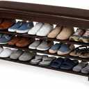 3-Tier Shoe Bench 47" Solid Wood Leather Cushion Shoe Storage Bench