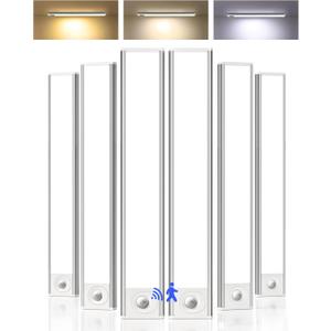Under Cabinet Lighting, 12inch Rechargeable Motion Sensor Light Indoor, 2400mAh Battery Operated Closet Lights, with Dimmable & 3 Color Temps, Wireless Under Counter Lights for Kitchen,Stairs(6Pack)