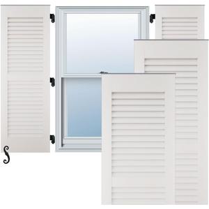 18"W x 39"H Americraft Two Equal Louver Exterior Real Wood Shutters (Per Pair), White