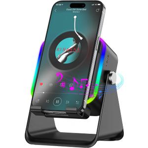 Wireless Induction Speaker 5-in-1 Bluetooth Speaker with Phone Stand,Stereo Sound, 3500mAh Rechargeable, 8 RGB Ambient Light, 360° Adjustable Holder for iPhone/Android/iPad,Gifts for Men Women (Black)