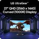 LG 27GS60QC-B Ultragear 27-inch Curved Gaming Monitor QHD (2560x1440) 180Hz 1ms 1000R AMD FreeSync HDR10 HDMIx2 DisplayPort Borderless Design Black Stabilizer DAS Crosshair FPS Counter - Black
