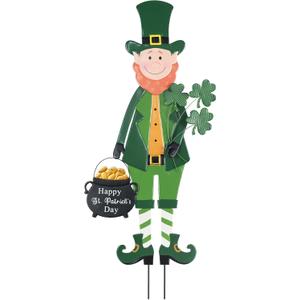 hogardeck St Patricks Day Decorations Outdoor, Irish Leprechaun Decorative Garden Stakes for St Patricks Day Decor, Happy St. Patrick's Day Decorations with Shamrock Gold Pot for Home Yard Porch Lawn