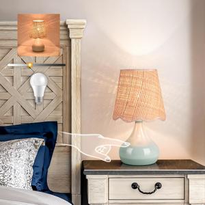 Blue Small Touch Control Table Lamp for Bedroom, Blue Bedside Lamps for Nightstand,Cute Mini Small Table Lamps for Small Spaces with Scalloped Shade for Kitchen Counter,Bookshelf,Living Room