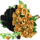 36 Pcs Black and Gold Flowers Centerpieces Silk Black and Gold Roses Bouquet Bridal Artificial Roses Bulk Fake Rose Long Stem Realistic Flowers for Wedding Bouquet Arrangement Centerpiece Party Decor