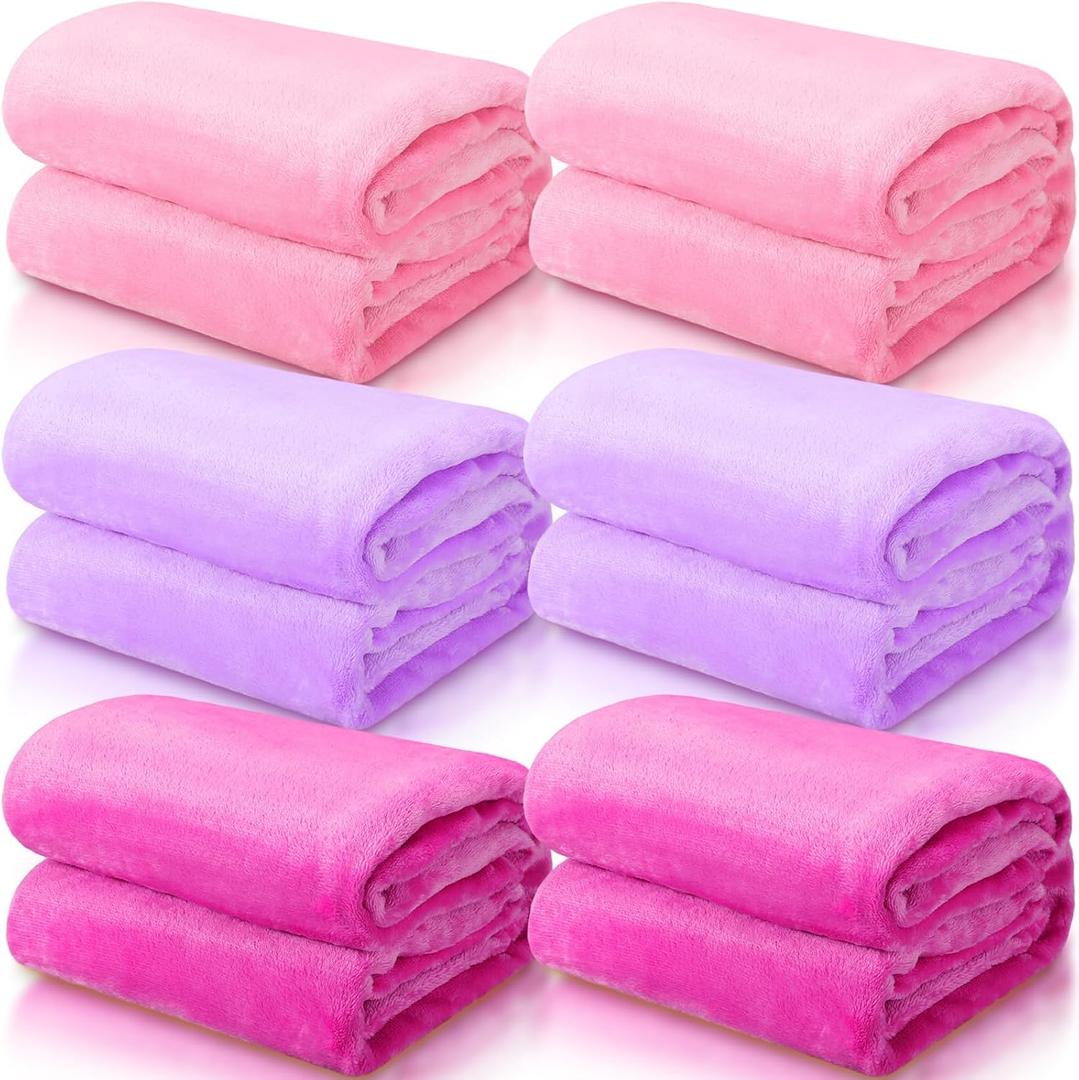 SmoothNovelty 6 Pcs Fleece Throw Blanket Bulk for Kids Soft Plush Flannel Throw for Kids Girl Sleepover Slumber Night Galentine's Party Bed Couch(Pink, Light Purple, Rose Red,40 x 60 Inch)