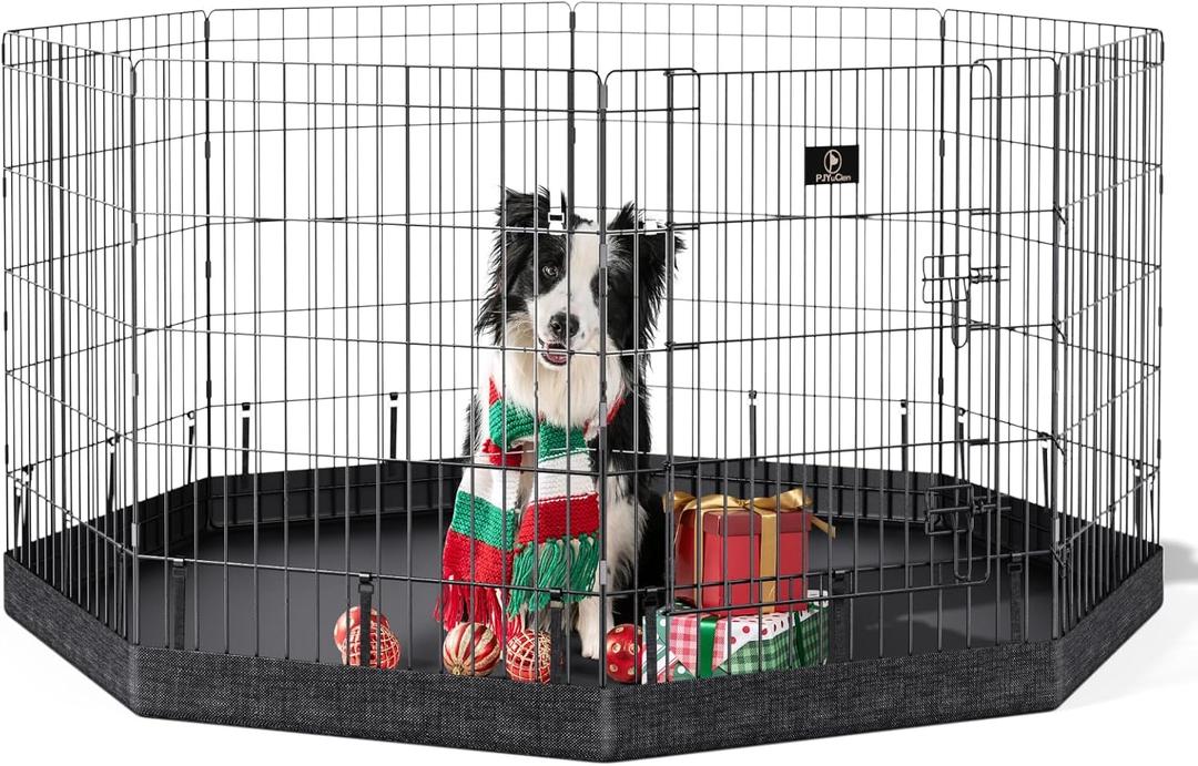 PJYuCien Dog Playpen, 8 Panels 30H Dog Pens Indoor with Bottom Pad, Metal Foldable Pet Puppy Exercise Fence Crate Kennel, Better for Small Animals, Black