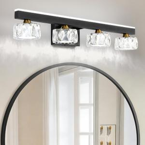 Black Crystal Bathroom Vanity Light Fixtures Over Mirror for Bathroom Lighting (4 Lights)