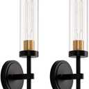 Black and Gold Hardwired Wall Sconces Set of 2, Modern Bathroom Vanity Sconces Wall Lighting with Clear Glass Shade, Farmhouse Wall Mount Lights for Mirror Bedroom Living Room Hallway Kitchen