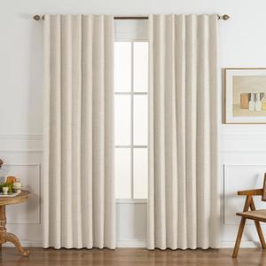 Blackout Curtains 96 Inch 2 Panels - 100% Light Blocking Thermal Insulated Noise Reducing, Linen Blend Hooked Pleat, Boho Farmhouse Style Drapes for Bedroom Living Room Cream (50"W x 96"L (Pack of 2))