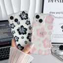 Yeddabox for iPhone 14 Plus Case Hibiscus Flower Floral Wavy Clear Phone Case Soft TPU Slim Shockproof Phone Cover for Women Girls, Black