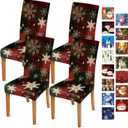 THISFIND Chair Covers for Dining Chairs Set of 4, Red Black with Snowflake Tree Holiday Motifs, Stretch Fit Washable Fabric, Party Slipcovers (23)