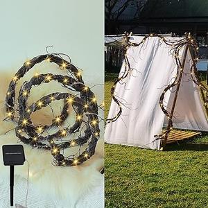 118inch Waterproof Solar String Lights Bendable Artificial Tree Branches Twig Grape Vine Fake Wood Garland for Outdoor Wall Hanging Halloween Camping Christmas Yard Wedding Decoration (Brown, Small)